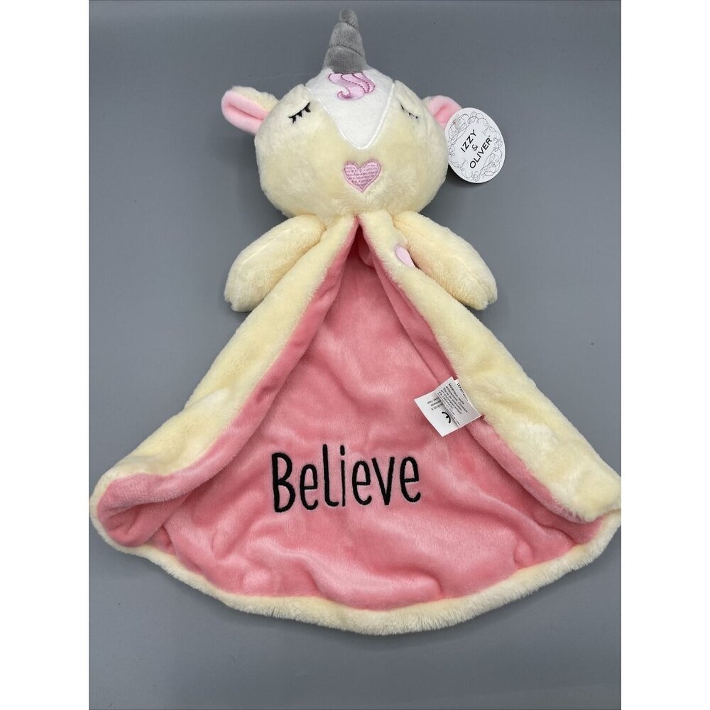 Izzy & Oliver Unicorn Believe Plush Pink‎ Lovey Security Blanket Toy